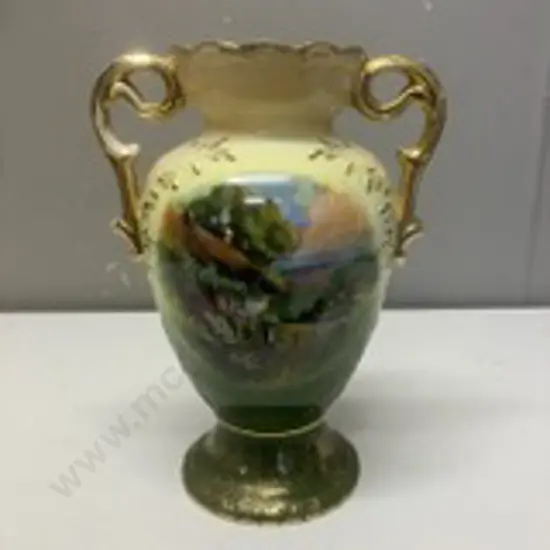 English Antique Calais Farming Scene Vase. H27cm