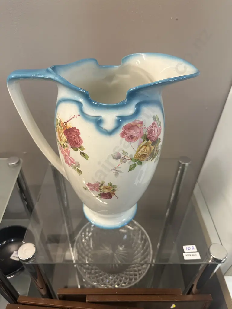 Burleigh Ware Pitcher White With Floral Detail H32cm #5887 Image 1++