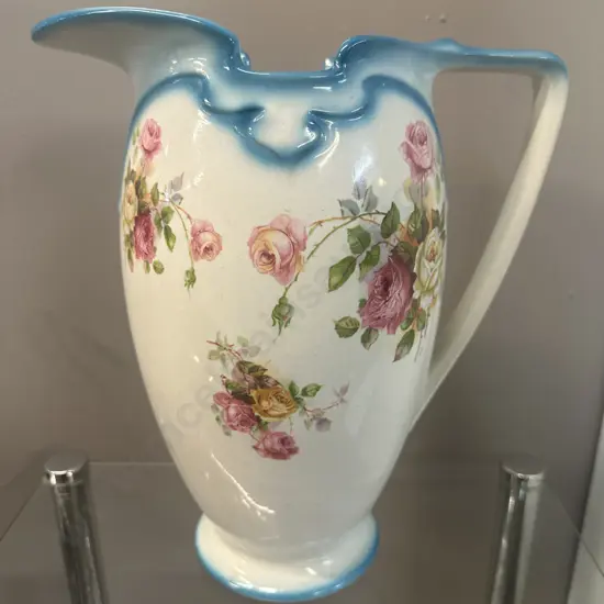 Burleigh Ware Pitcher White With Floral Detail H32cm #5887