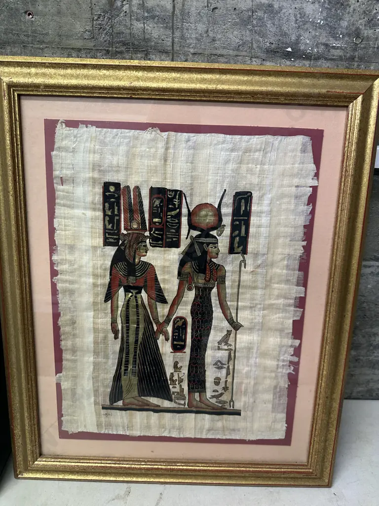 Gilt Framed Egyptian Papyrus Scenes From Ancient Egyptian Mythology H57,W47cm. Image 1++