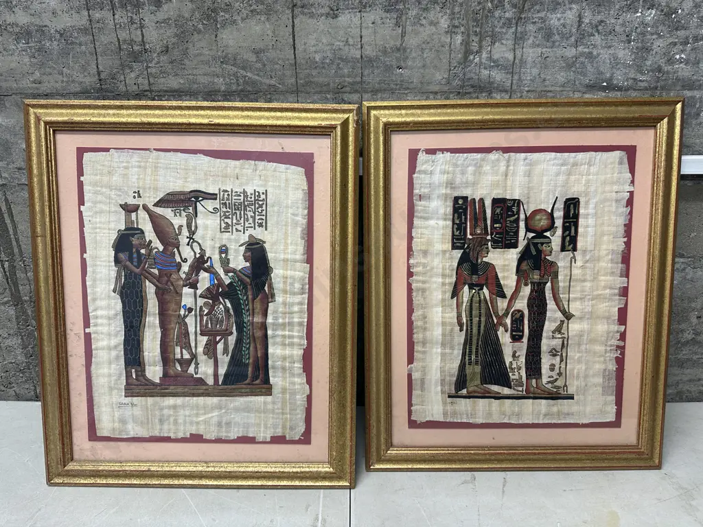 Gilt Framed Egyptian Papyrus Scenes From Ancient Egyptian Mythology H57,W47cm. Image 1++