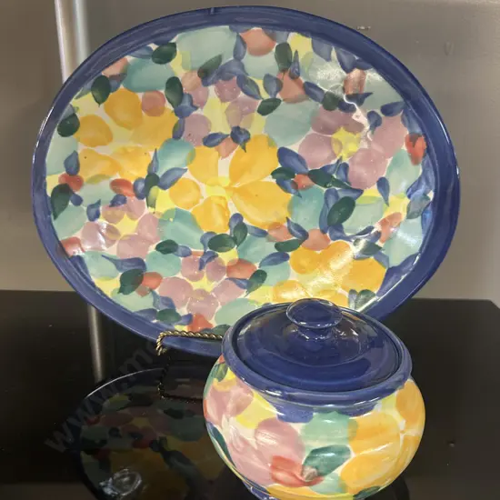 Tony Sly Raglan Multi Coloured Oval Serving Dish L33cm & Lidded Bowl