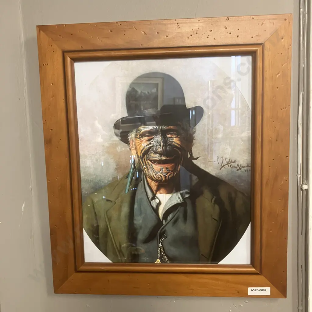 Wood Framed Artwork Te Aho o Te Rangi Wharepu - Ngati Mahuta. 39.5 x 44.5cm Image 1++