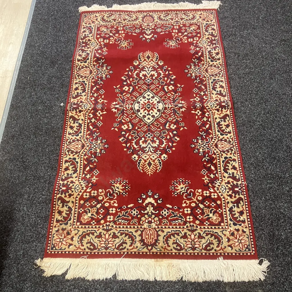 Floor Rug With Tassels - Red, Brown & Black Colours. 172 x 91cm Image 1++