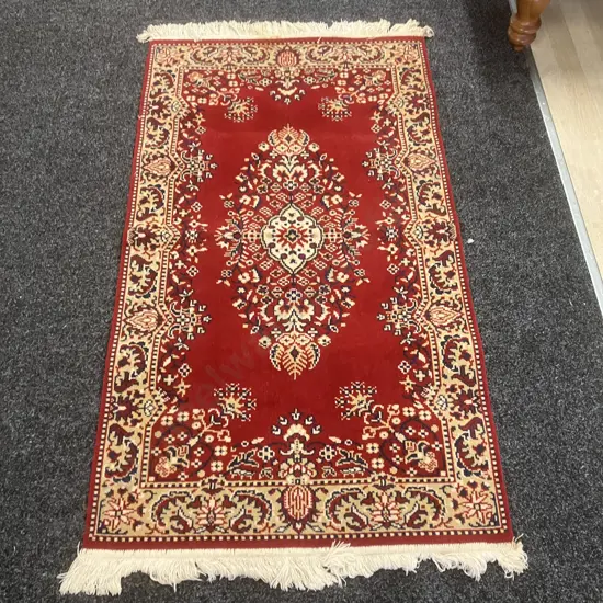 Floor Rug With Tassels - Red, Brown & Black Colours. 172 x 91cm