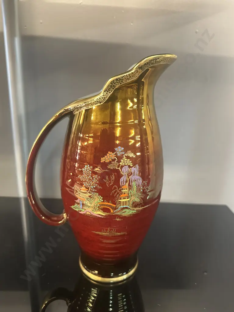 Crown Devon Rouge Royale Jug Featuring Chinese Pagoda Decoration #5179 H27cm. Image 1++