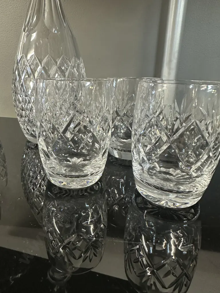 Stunning Vintage Cut Crystal Decanter H38cm With Set Of Six Crystal Tumblers Image 1++