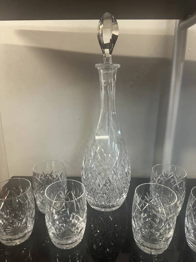 Stunning Vintage Cut Crystal Decanter H38cm With Set Of Six Crystal Tumblers Image 1++