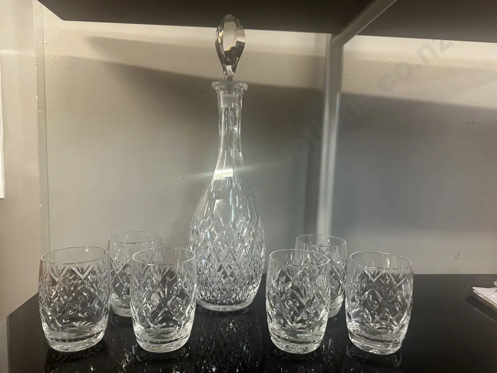 Stunning Vintage Cut Crystal Decanter H38cm With Set Of Six Crystal Tumblers Image 1++