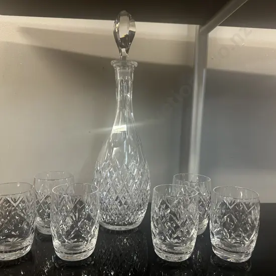 Stunning Vintage Cut Crystal Decanter H38cm With Set Of Six Crystal Tumblers