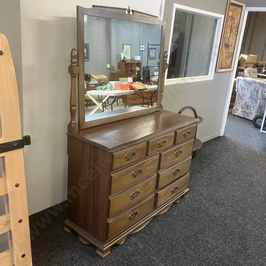 Dalco Fine Furniture Chippendale Dresser With Mirror, 9 Drawers, Original Handles. H175 W125 D46.5cm Image 1++