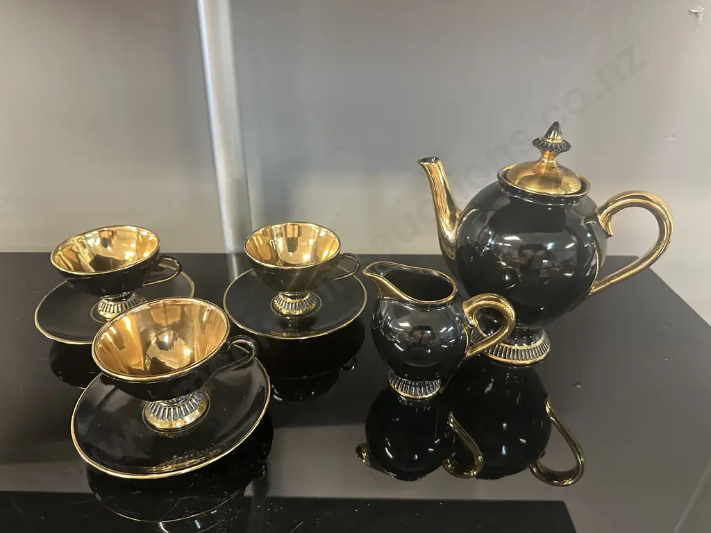 Florentine Black & Gold Teaset Made In Italy Image 1++
