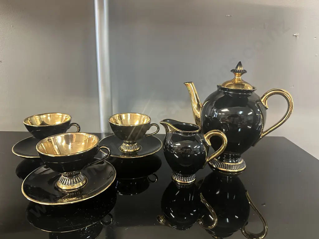 Florentine Black & Gold Teaset Made In Italy Image 1++