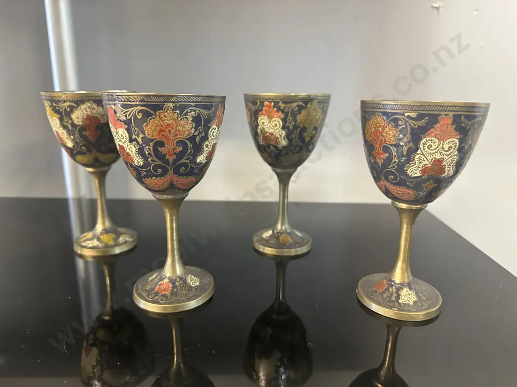 Set Of Four Brass With Goblets With Relief Detail Image 1++
