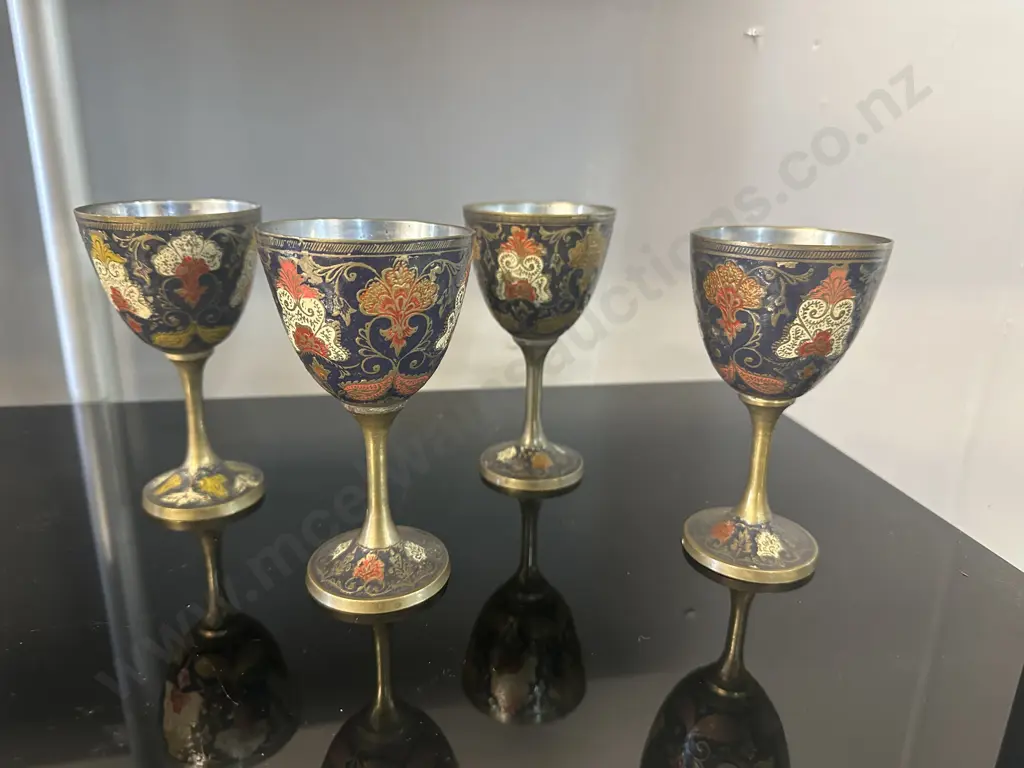 Set Of Four Brass With Goblets With Relief Detail Image 1++