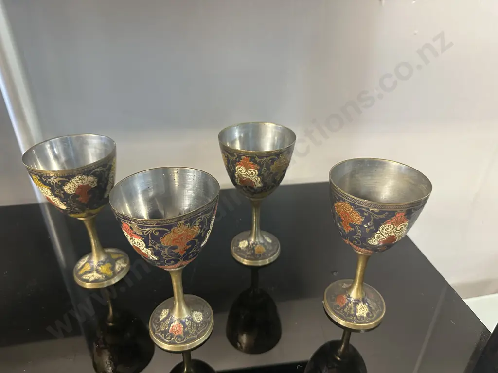 Set Of Four Brass With Goblets With Relief Detail Image 1++