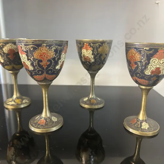 Set Of Four Brass With Goblets With Relief Detail