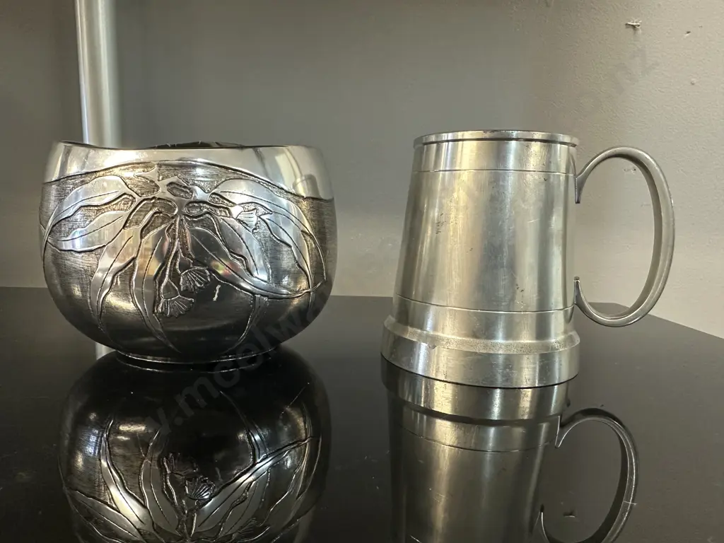 Vintage 'Sheil Abbey' Don Sheil Bowl & Selangor Pewter Beer Stein Image 1++