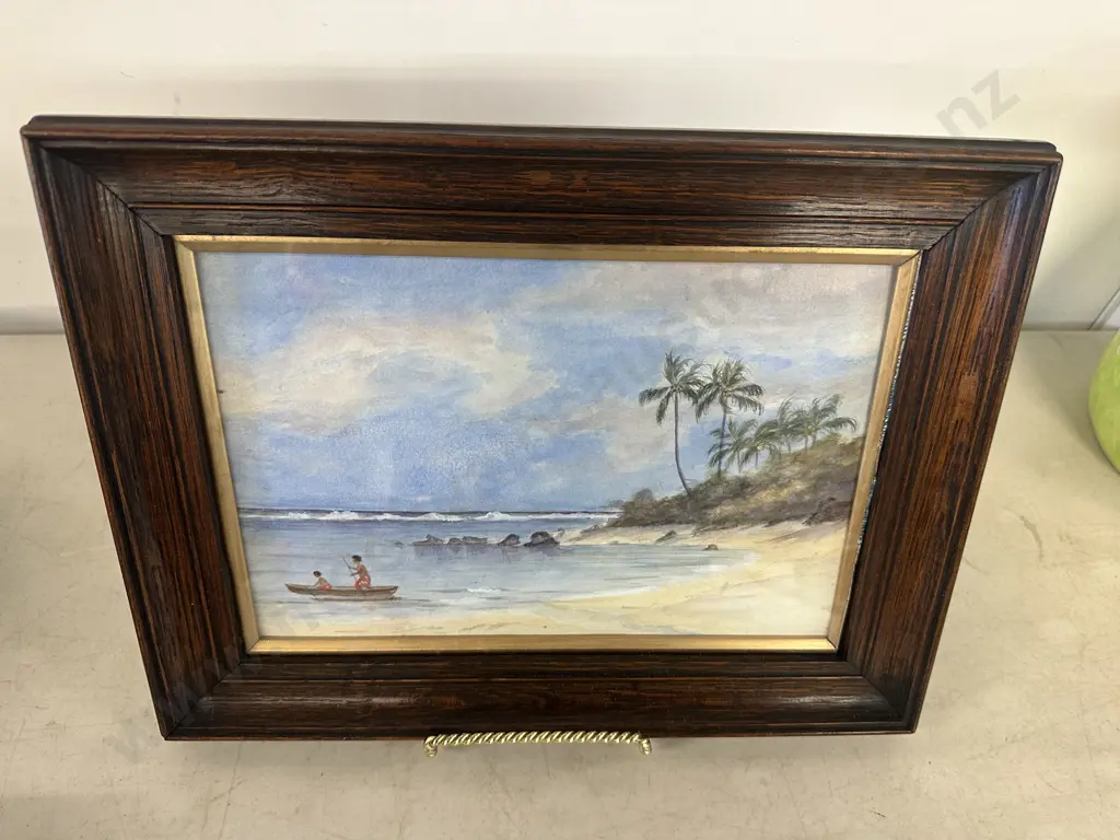 Vintage Framed Water Colour South Pacific Scene 26x33cm. Image 1++