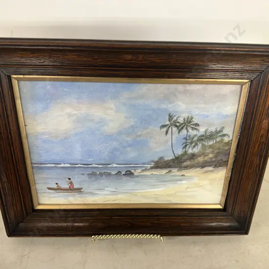 Vintage Framed Water Colour South Pacific Scene 26x33cm.