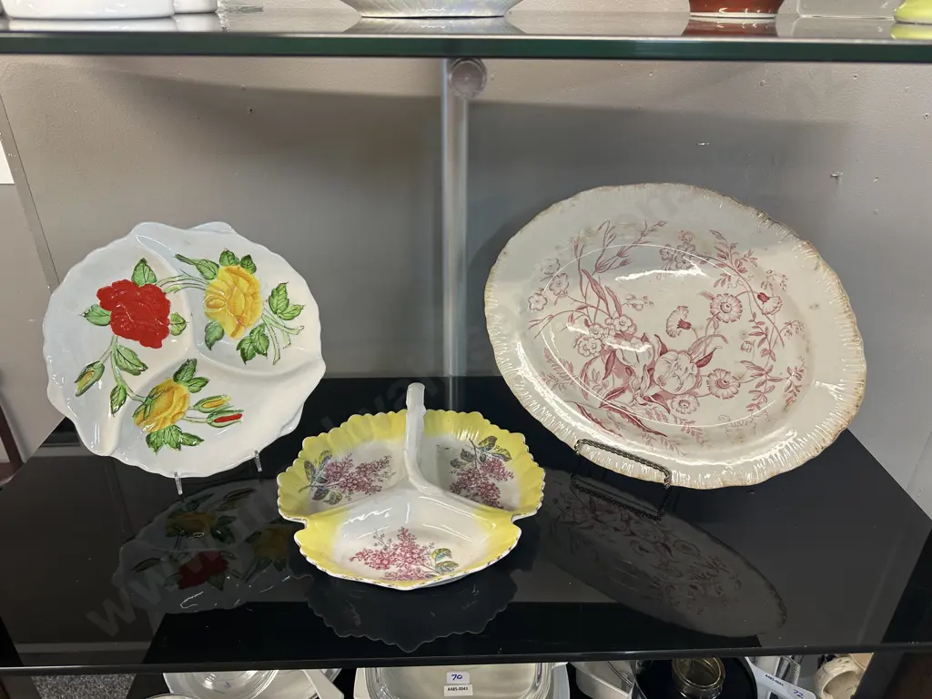 Antique Wedgwood Oval Platter, German Tri Dish With Handle #216774 & Rose Detail Tri Dish Image 1++