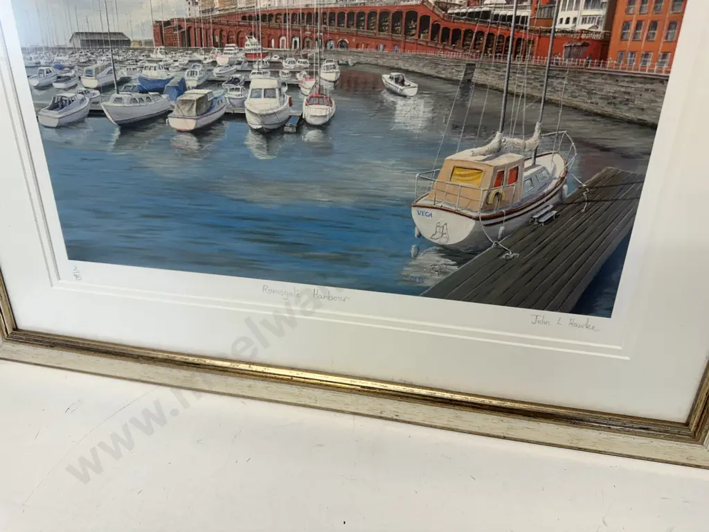 Framed Limited Edition Print 'Ramsgate Harbour' By John L Hawke 2/95 H52,W61cm.  Image 1++
