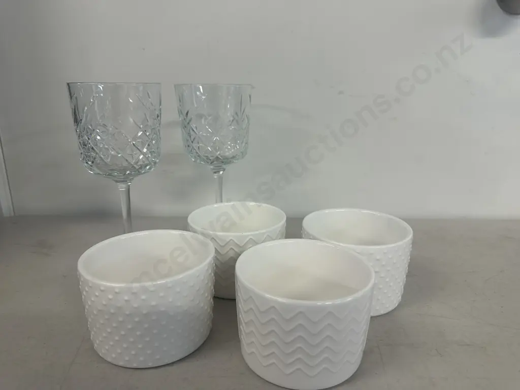 Alex Liddy Ramekins & Pair Of Cut Glass Wine Glasses Image 1++