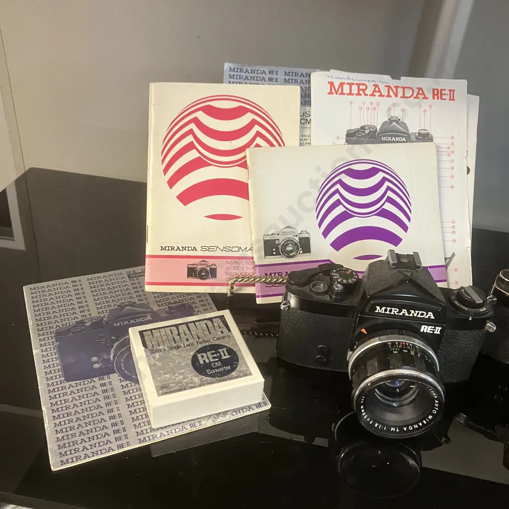 Miranda Sensomat Cameras - 1971 RE 1:2.8 f=35mm, 2 x 1975 RE-II Bodies, 1:1.8 f=50mm Lens, Manuals, CM Converter - Japan Image 1++