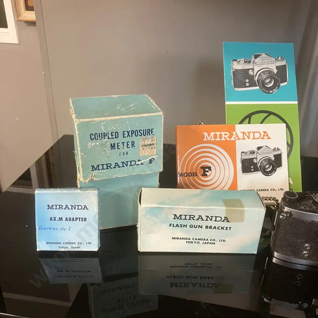 Miranda Model F Cameras & F With T Meter, Lenses, Manual, Flash Gun Bracket, 2 x Coupled Exposure Meters - 1963 Japan Image 1++