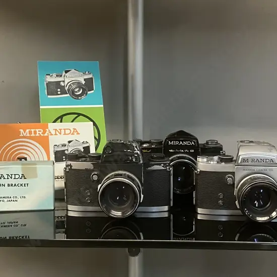 Miranda Model F Cameras & F With T Meter, Lenses, Manual, Flash Gun Bracket, 2 x Coupled Exposure Meters - 1963 Japan