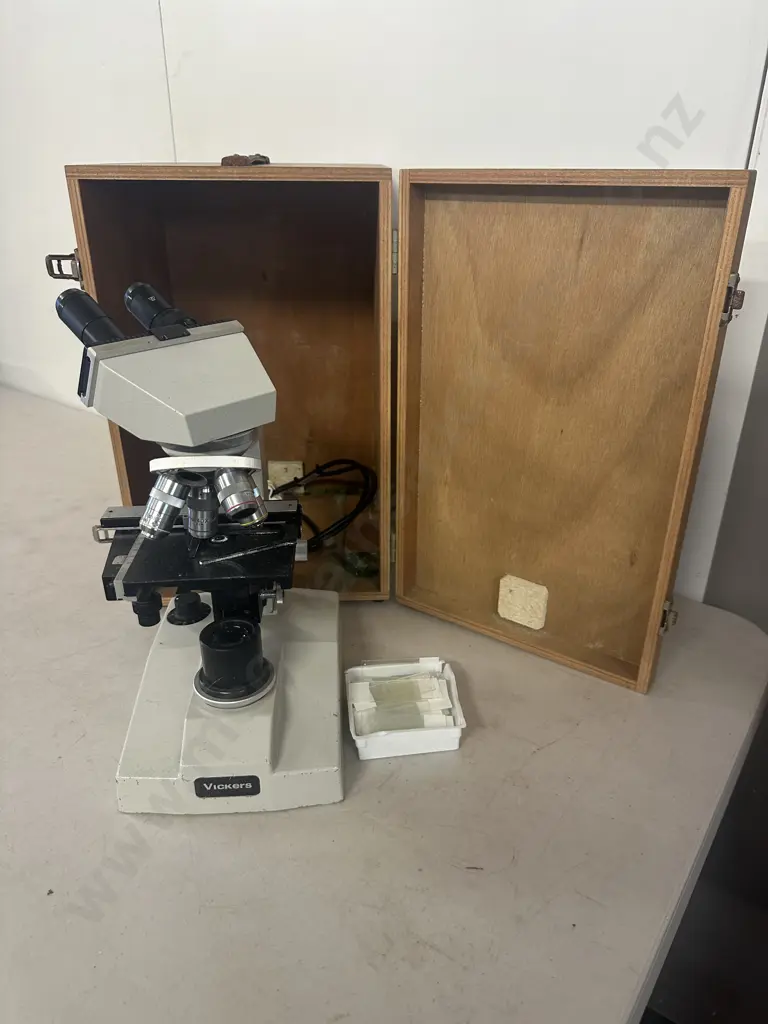 Vicker KCHM5311 Binocular Compound Microscope With Wooden Case Image 1++