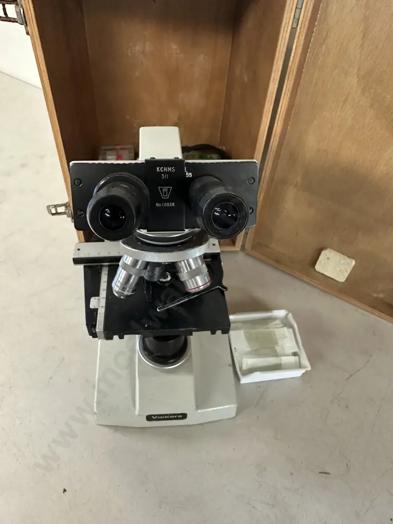 Vicker KCHM5311 Binocular Compound Microscope With Wooden Case Image 1++