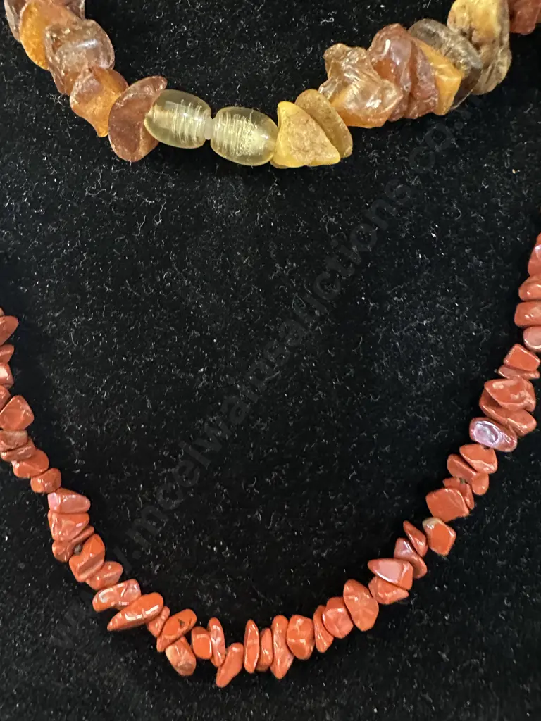 Vintage Amber Necklace Kauri Gum? Blocks Of Different Sizes & Red Jasper? Chip Beads Necklace Image 1++