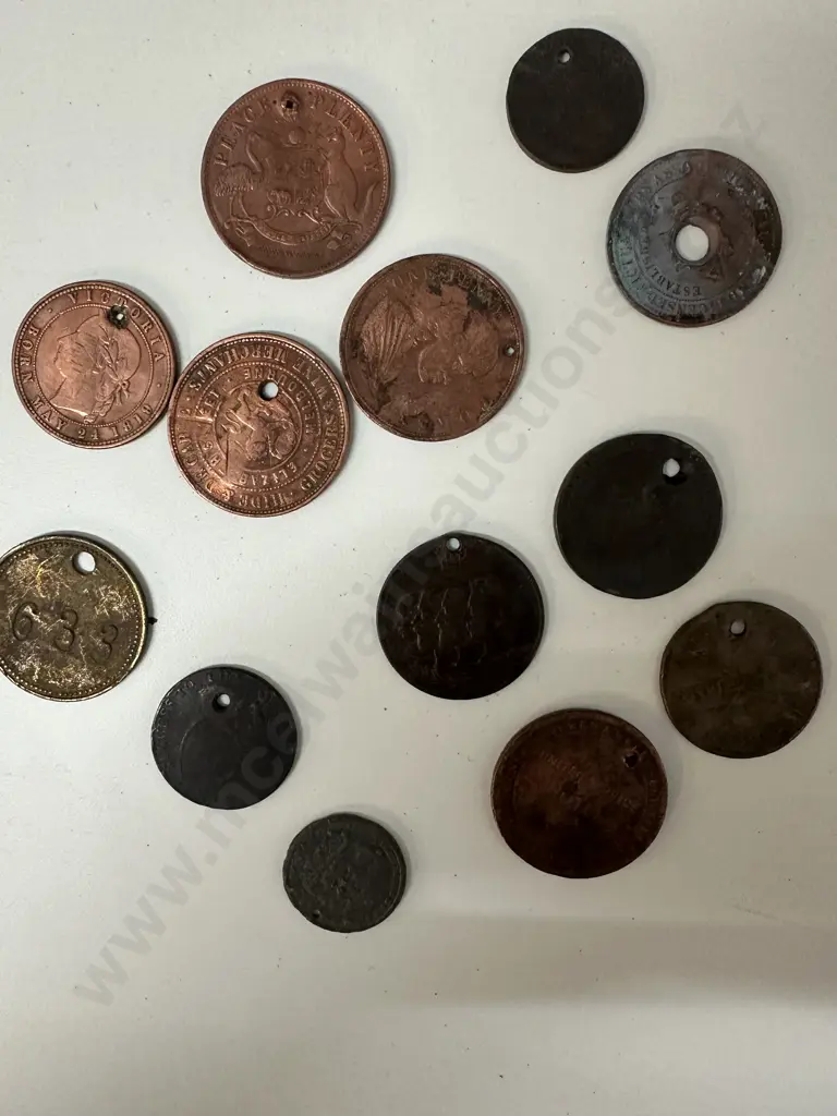 Selection Of Token Coins Including Australian Peace & Plenty, Edward Waters Confectioners, 1897 Victoria Diamond Jubilee Image 1++