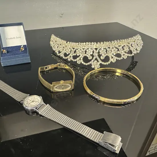 Costume Jewellery Including Bangle, Earings, Tiara & Vintage Ladies Watches