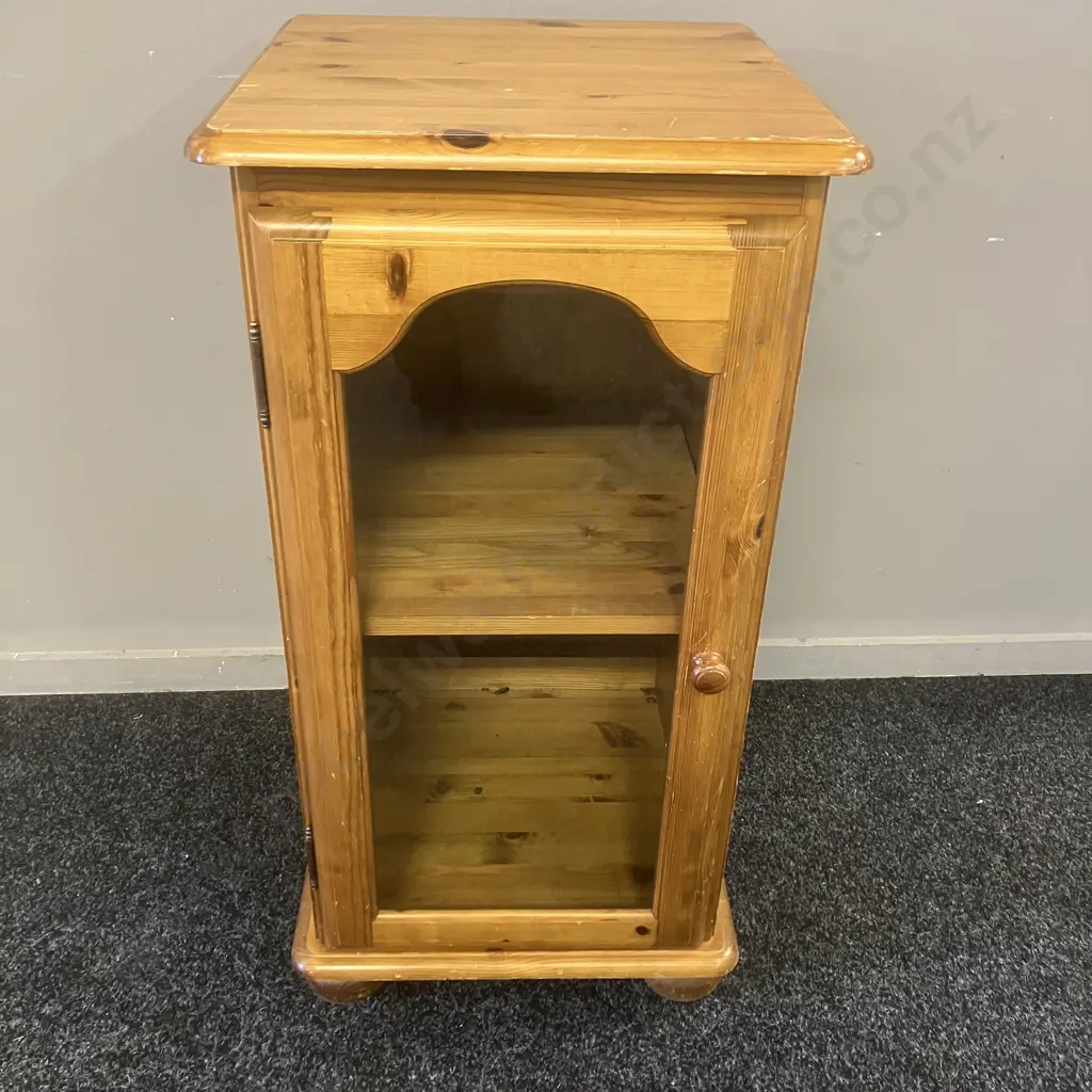Pine Glass Door Stereo Cabinet With Hinged Top, Adjustable Shelves. H85 W44 D44cm Image 1++