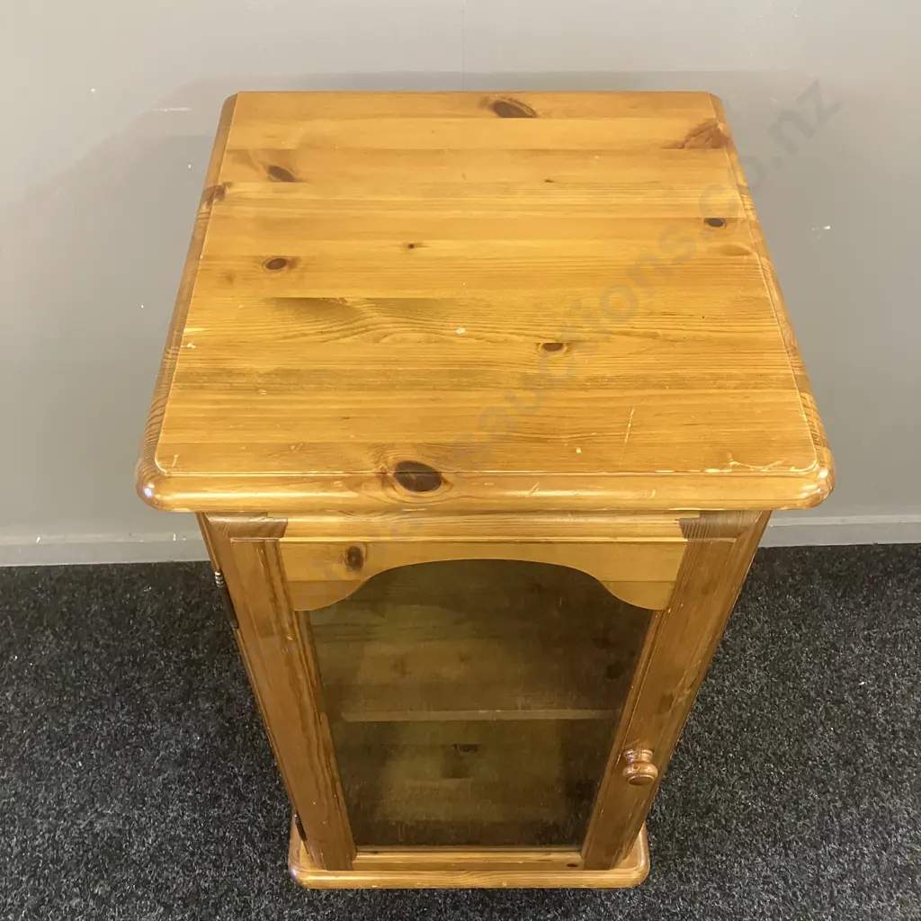 Pine Glass Door Stereo Cabinet With Hinged Top, Adjustable Shelves. H85 W44 D44cm Image 1++