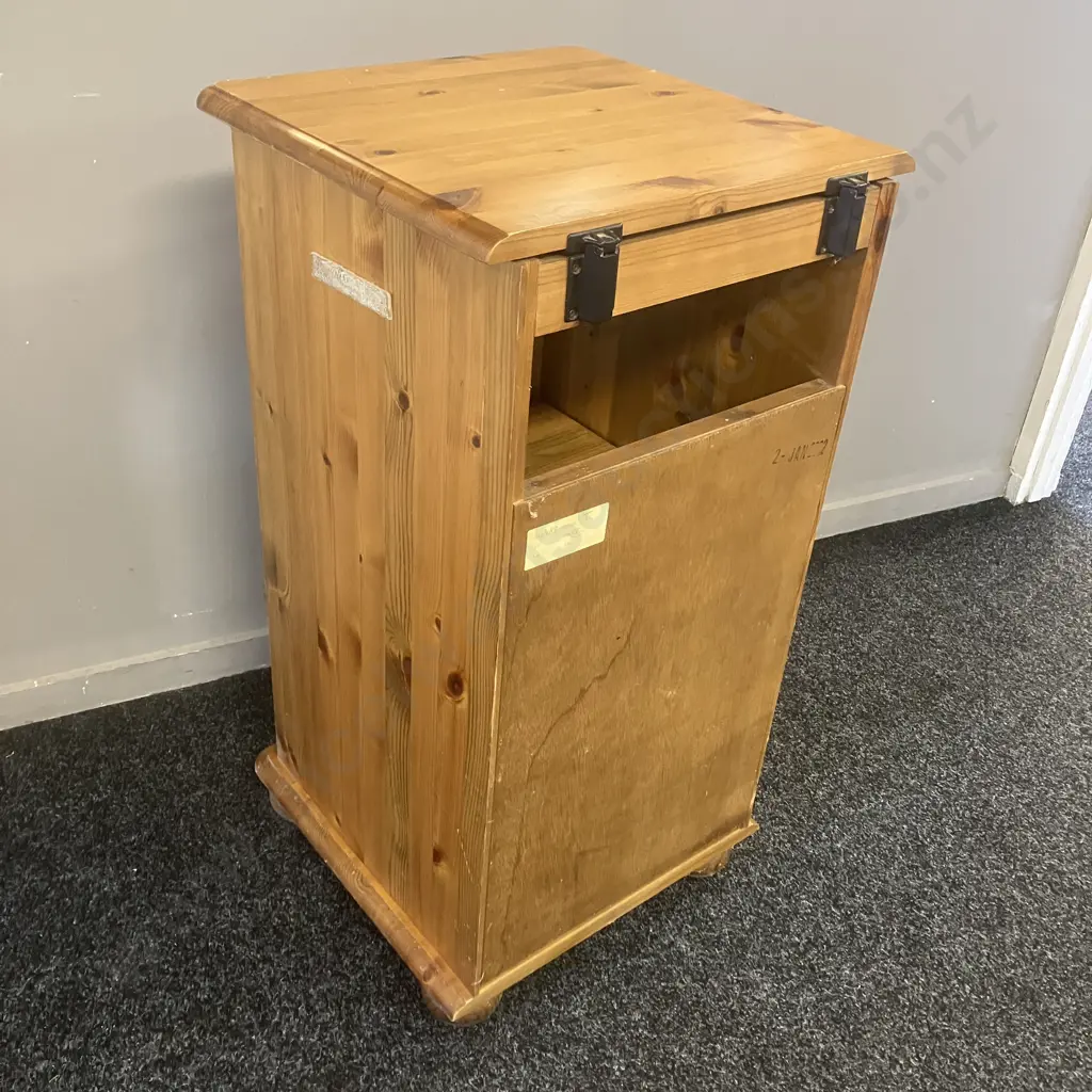 Pine Glass Door Stereo Cabinet With Hinged Top, Adjustable Shelves. H85 W44 D44cm Image 1++