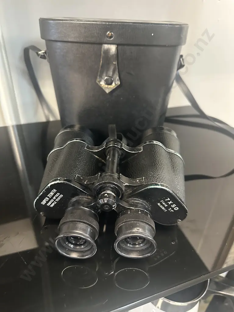Vintage Binoculars Super Zenith 7x 50 Field With Black Case Image 1++