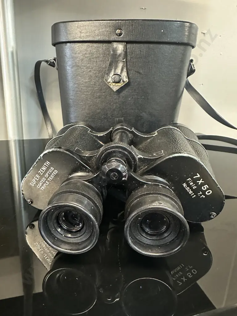 Vintage Binoculars Super Zenith 7x 50 Field With Black Case Image 1++