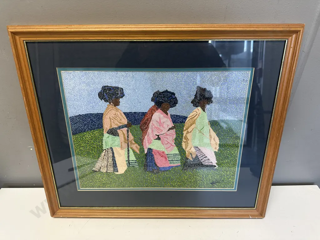 Signed Framed Artwork - 3 x Stylized Figures Stippled Technique. 50 x 60cm Image 1++