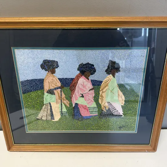 Signed Framed Artwork - 3 x Stylized Figures Stippled Technique. 50 x 60cm