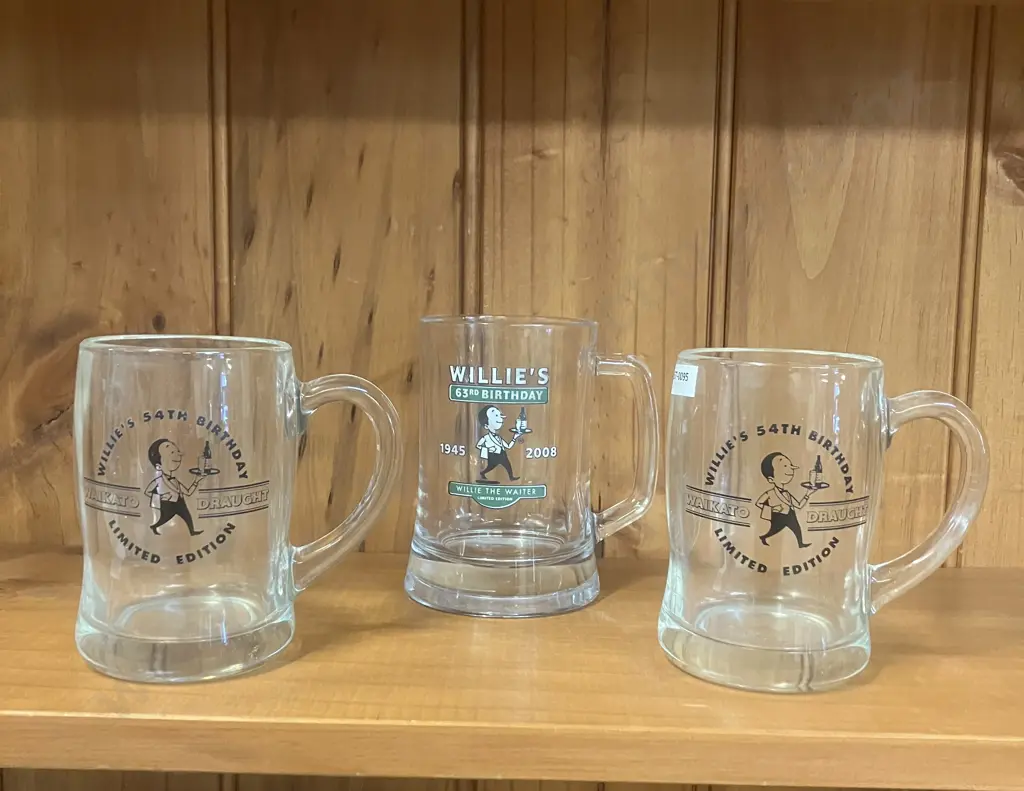 Pair of Waikato Draught Willie's 54th Birthday Glass Handles & Willie's 63rd Glass Handle Image 1++