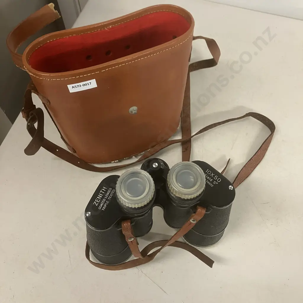 Vintage Zenith 10 x 50 Coated Optics Binoculars, Field 5 #74932 (Carry Case Needs repair) Image 1++