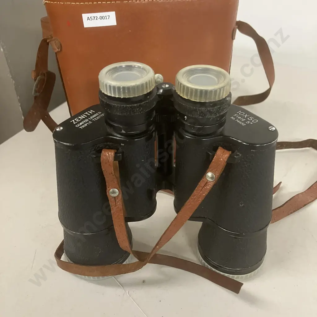 Vintage Zenith 10 x 50 Coated Optics Binoculars, Field 5 #74932 (Carry Case Needs repair) Image 1++