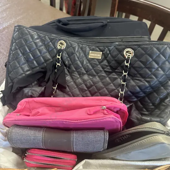 Cane Basket With Assorted Bags With Assorted Bags, Laptop Bags Etc Including Forever New 