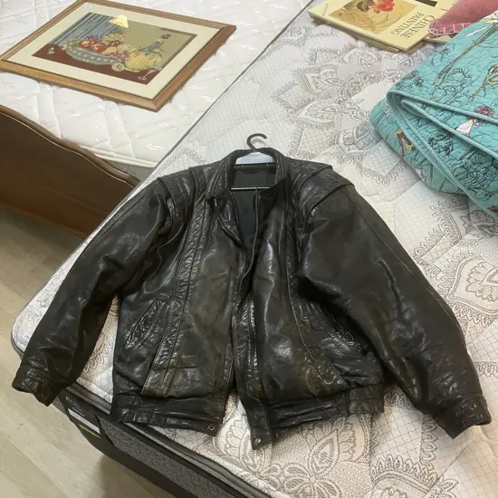 Mens Black Leather Jacket, Size XL