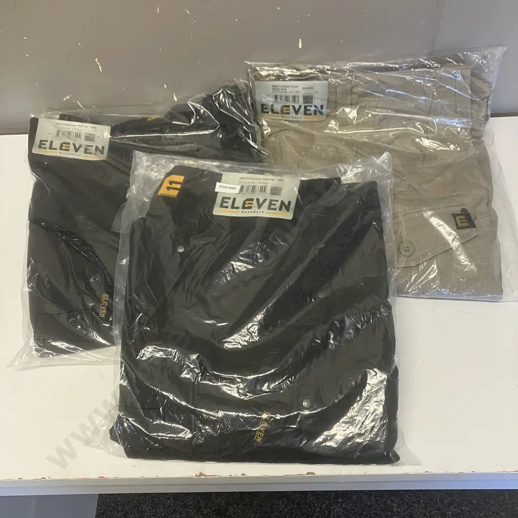ELEVEN Workwear Pant Combat Cargo Stove Pipe - 2 x Size 82R Black, 1 x Size 82R/32 Khaki Image 1++