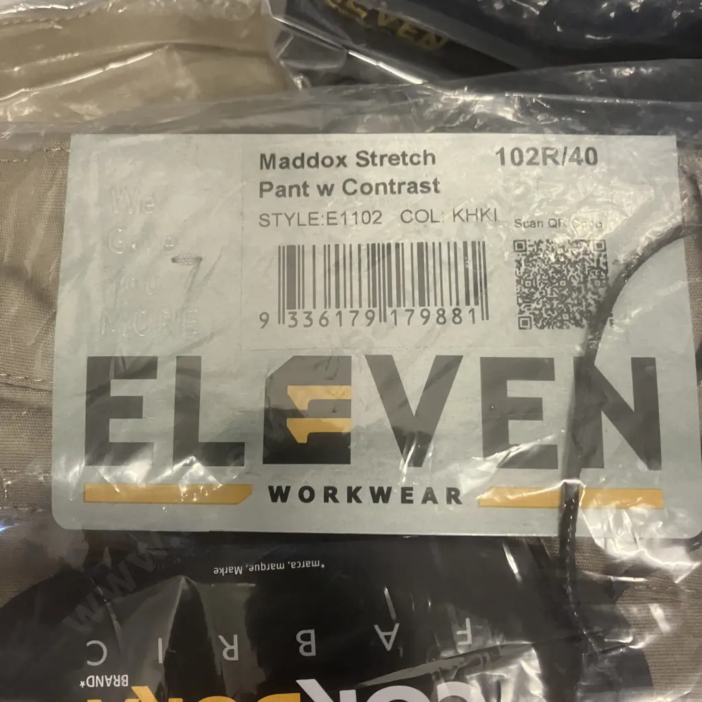 ELEVEN Workwear Maddox Stretch Pant w Contrast 2 x Sz 102R/40 Khaki, 1 x Pants Super Easy Light Weight Sz 107/42 Black Image 1++