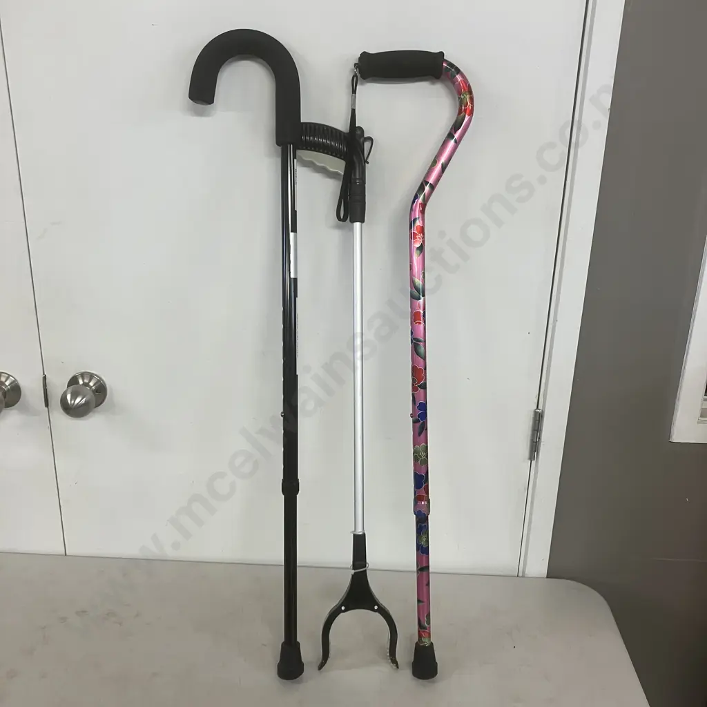 Cubro Rehab Adjustable Walking Stick, Pink Adjustable Walking Stick & Pick Up Tool Image 1++
